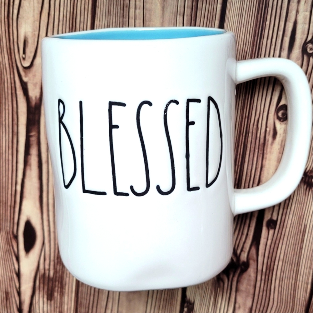 Rae Dunn Teal Blue Blessed Mug